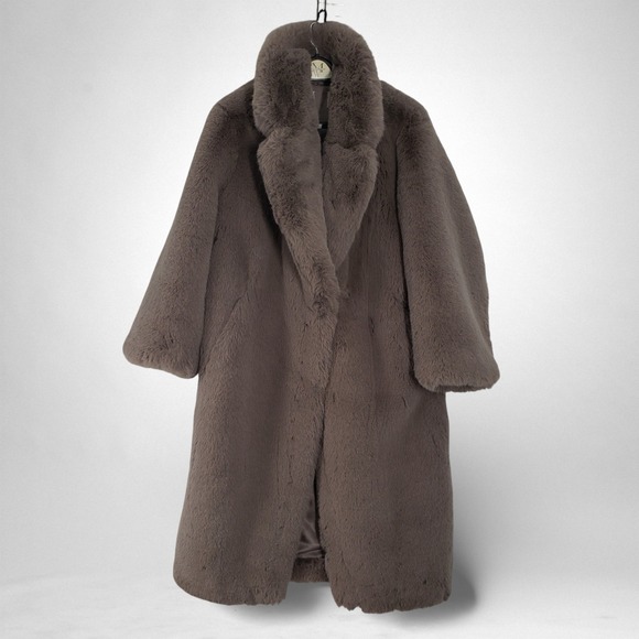 H&M Jackets & Blazers - HM Fuzzy Faux Fur Long Coat Womens Large Party Gray Statement Oversized Jacket